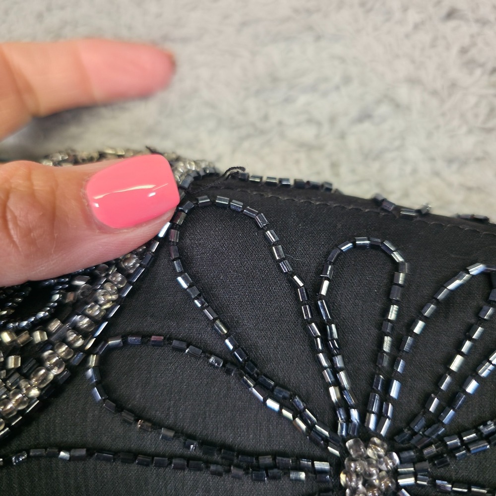 Vintage Papell Boutique Evening Top Womens L Black Silk Beaded Formal Glam Party - Picture 8 of 16